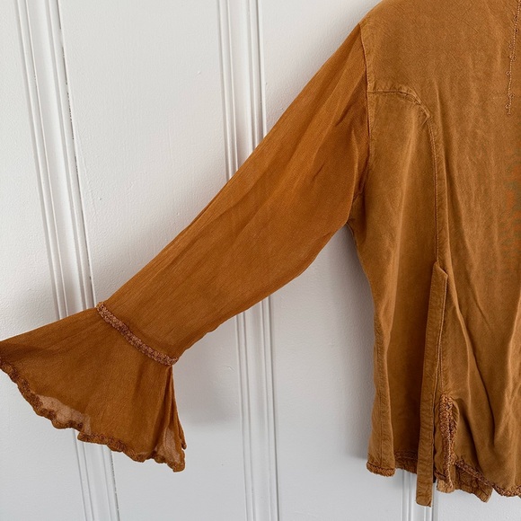 Vintage Braja Women's Mustard Bohemian Embroidered Button Down Top - Picture 8 of 11